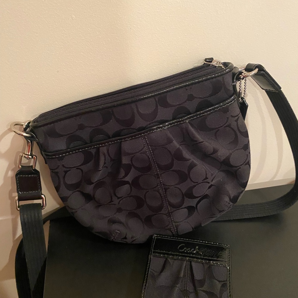 Coach Black Crossbody Bag and mini black Coach wallet as a gift